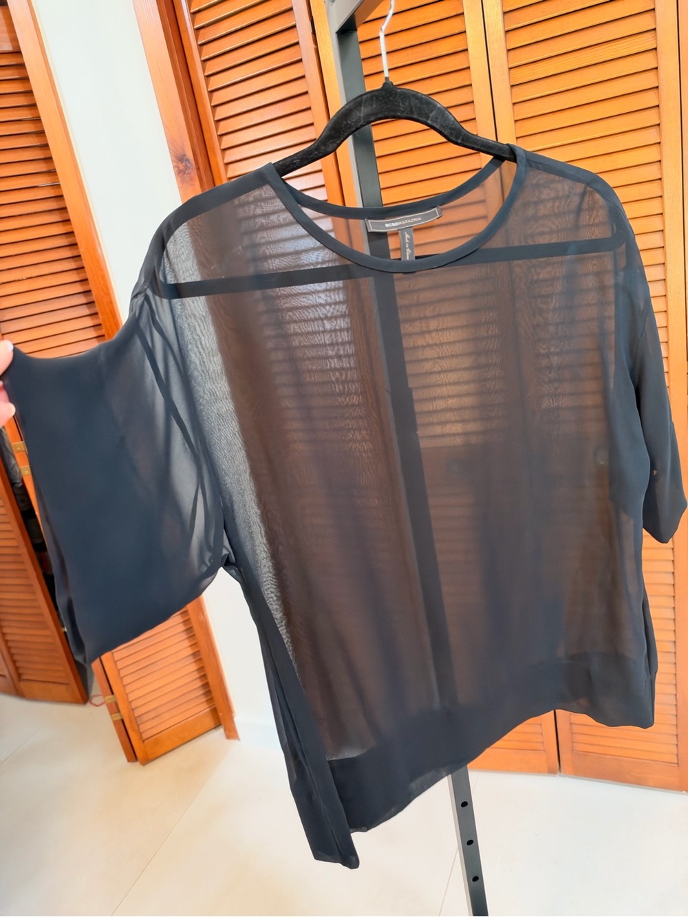 BCBGMaxAzria Sheer Black Short-Sleeve Blouse - Picture 4 of 11